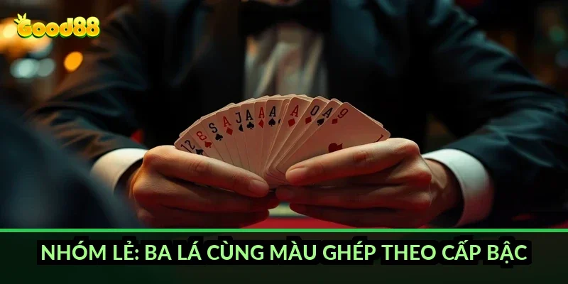 Tứ sắc xếp bài chuẩn Good88 và thứ tự ưu tiên khi vào ván 4 Nhóm lẻ: ba lá cùng màu ghép theo cấp bậc